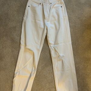 LOFT Cream Distressed Ankle Jeans